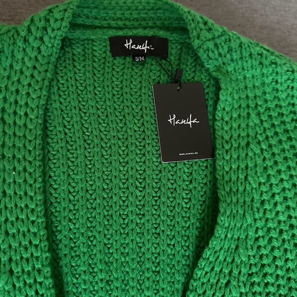 Hanifa Miya Knit Cardigan dress Vibrant Green Long Sleeve Knit Sweater Dress - Picture 2 of 4